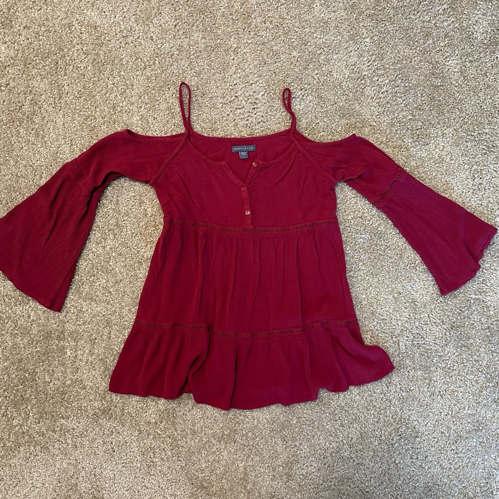 Kendall+Kylie Cold Shoulder Tunic Long Sleeve Button Top